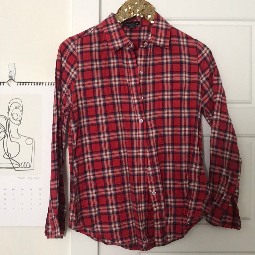 Red Plaid button Down shirt Medium